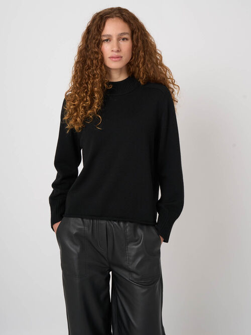 Extra-Fine Merino Sweater with Ribbed Mock Neck