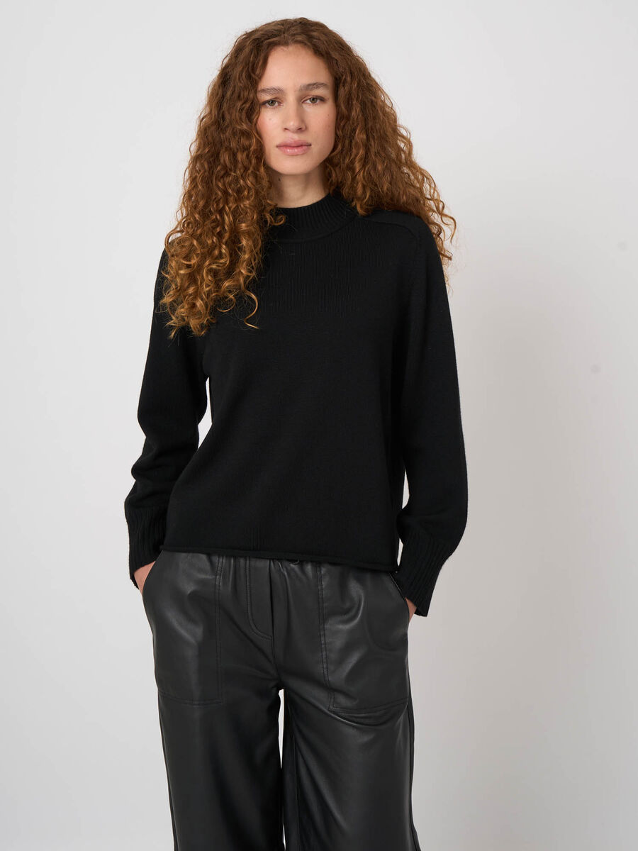 Extra-Fine Merino Sweater with Ribbed Mock Neck image number 0