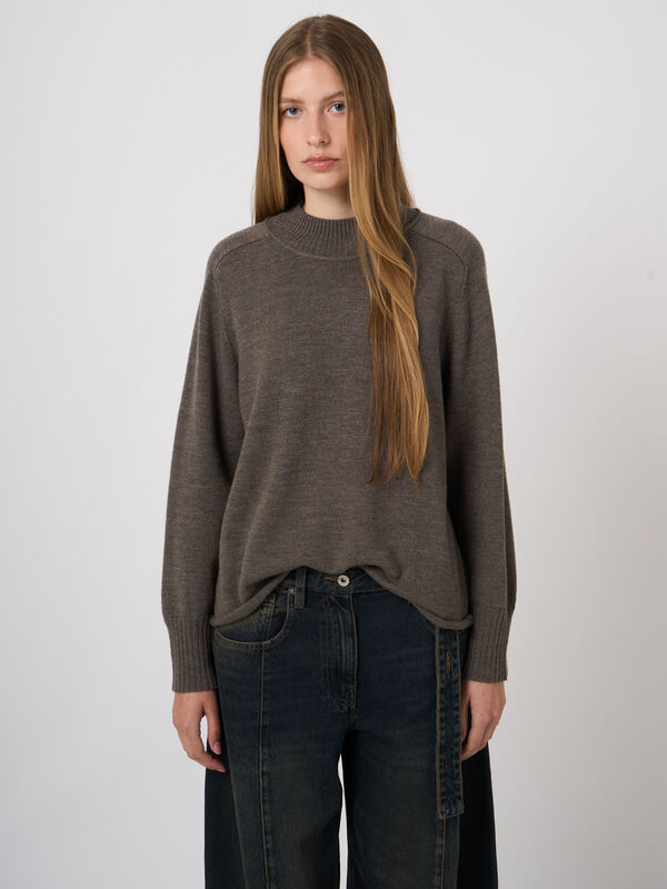Extra-Fine Merino Sweater with Ribbed Mock Neck image number 0