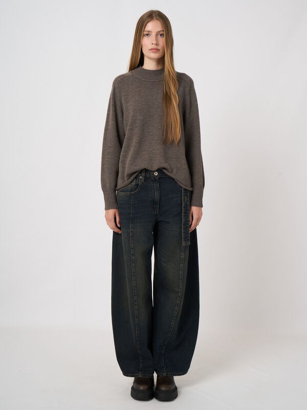 Extra-Fine Merino Sweater with Ribbed Mock Neck image number 2
