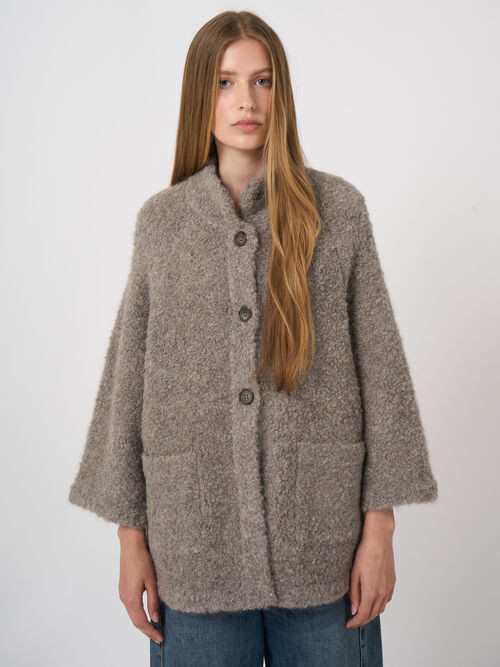 Cardigan-veste oversize en boucl&eacute; alpaga-laine