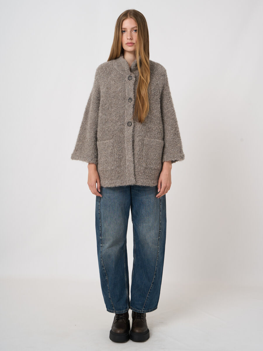 Cardigan-veste oversize en boucl&eacute; alpaga-laine image number 3