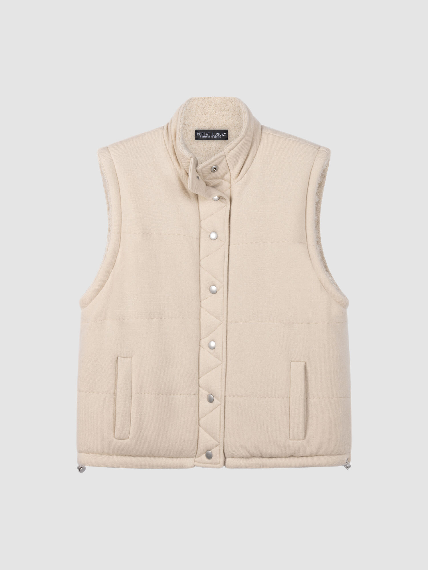 Wol-kasjmier gilet met bouclé binnenzijde