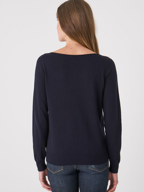 Basic boat neck cotton blend sweater