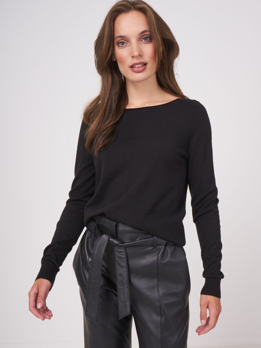 Basic boat neck cotton blend sweater image number 0