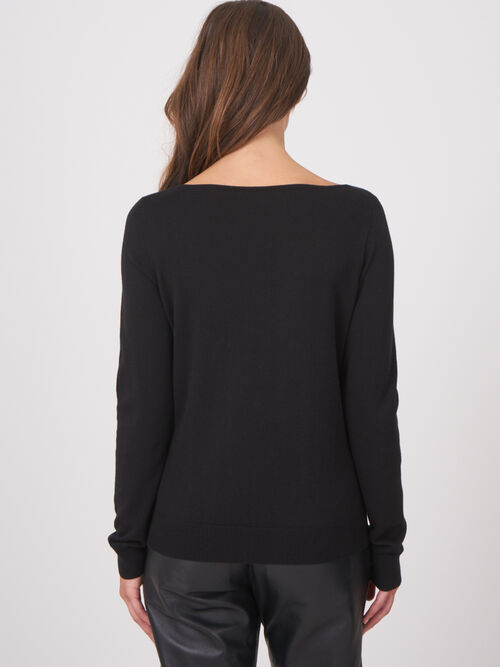 Basic boat neck cotton blend sweater