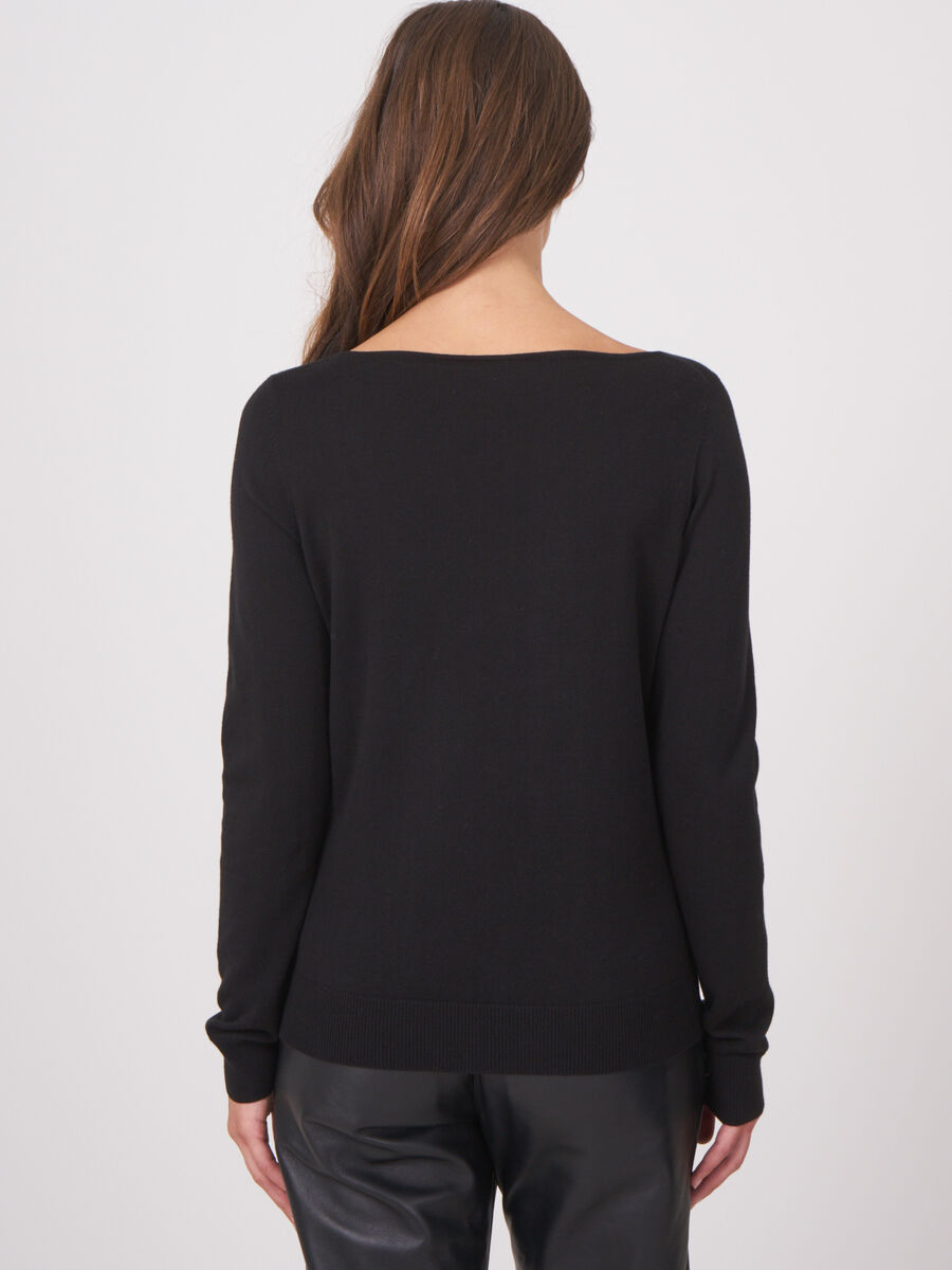 Basic boat neck cotton blend sweater image number 1