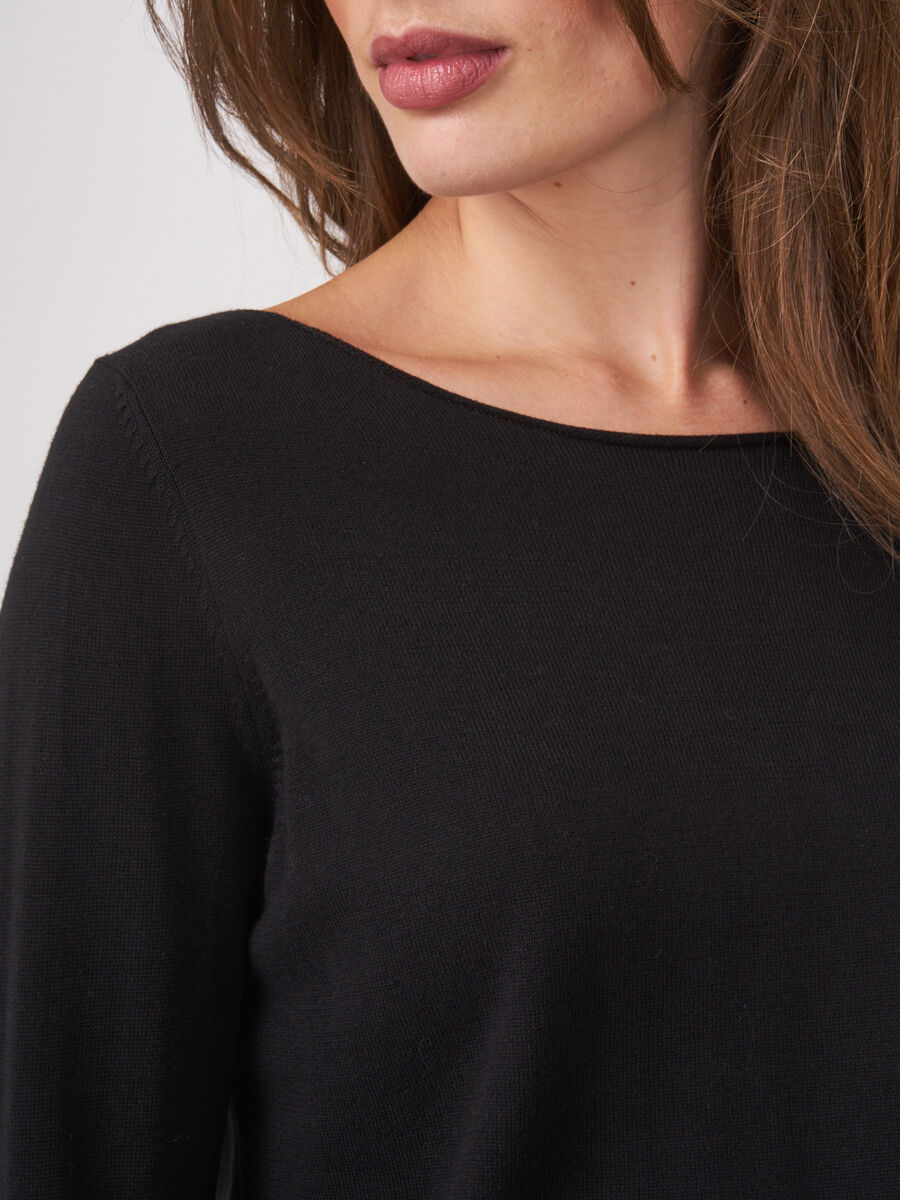 Basic boat neck cotton blend sweater image number 2