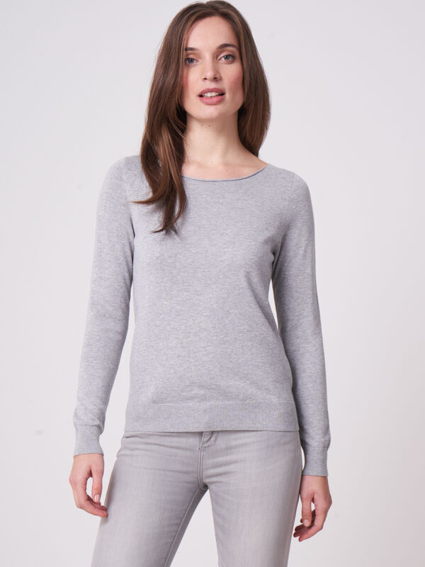 Basic Pullover mit U-Boot-Ausschnitt aus Baumwollmischung image number 0