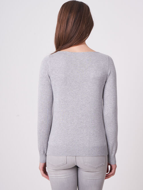 Basic Pullover mit U-Boot-Ausschnitt aus Baumwollmischung