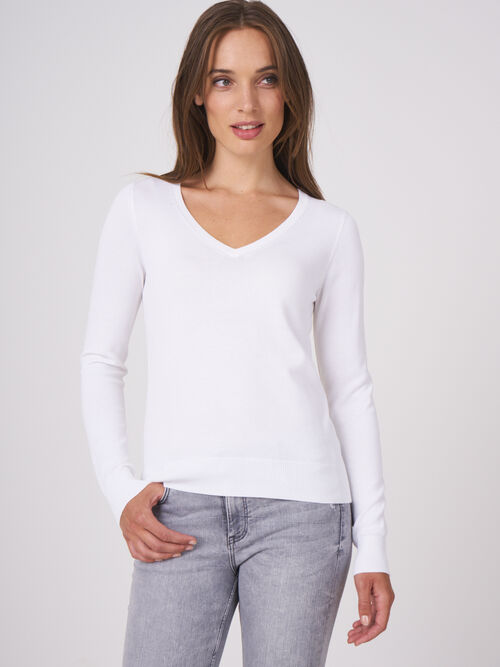 Basic cotton blend V-neck sweater