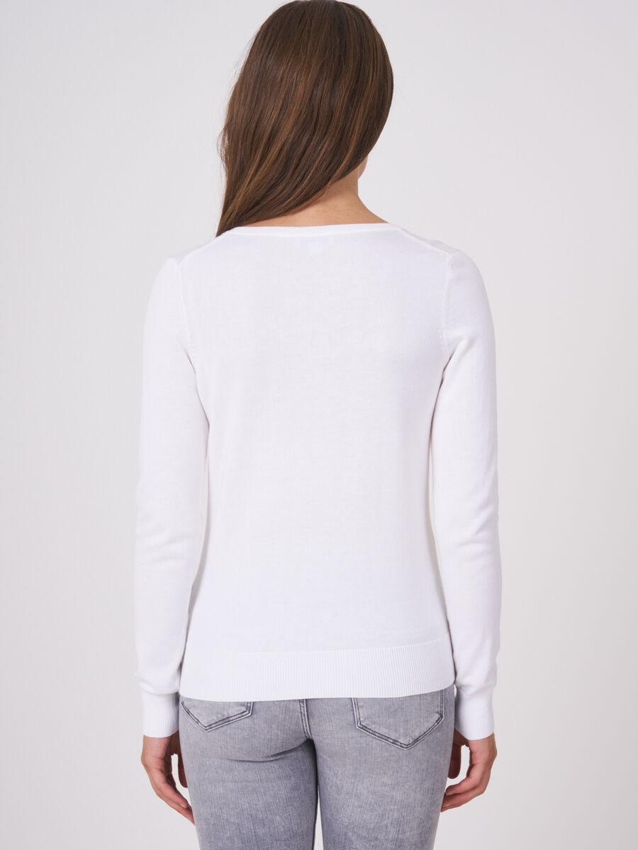 Basic sweater met V-hals van katoenmix image number 1