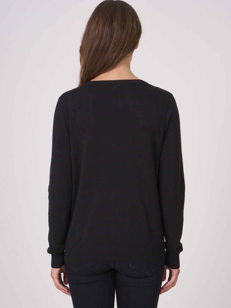 Basic sweater met V-hals van katoenmix image number 1
