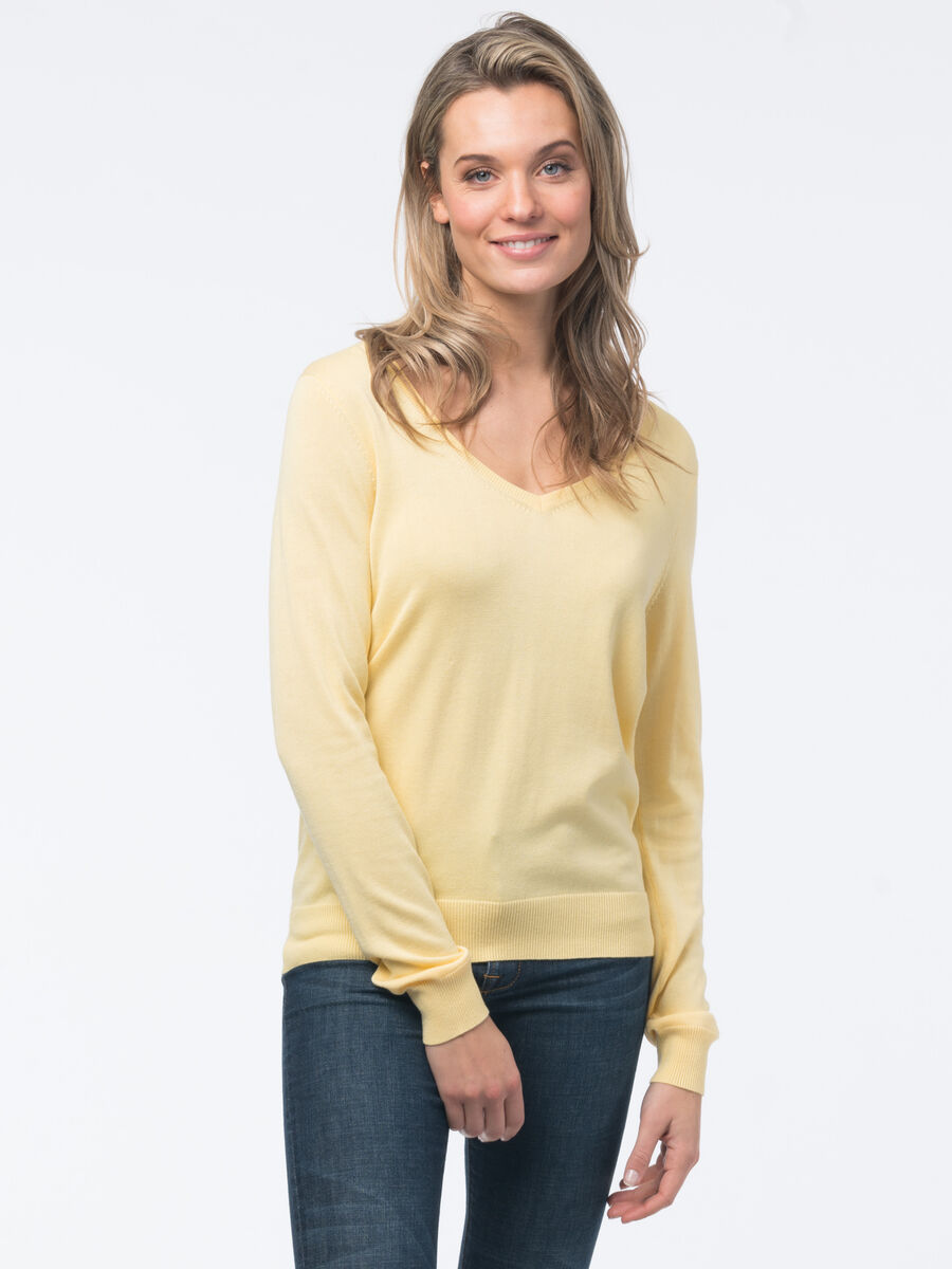 Basic cotton blend V-neck sweater image number 0