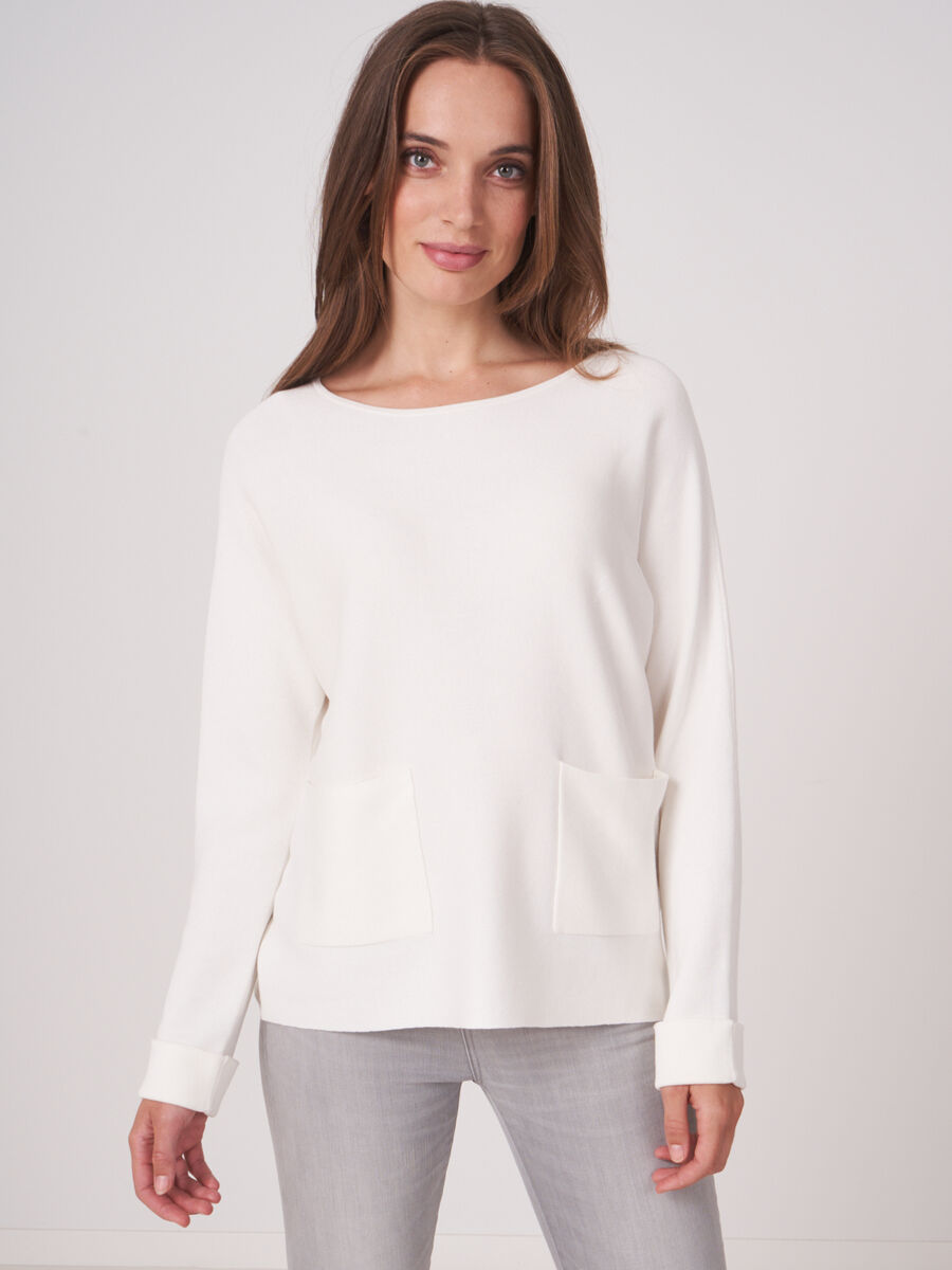 Boat neck sweater with pockets image number 4