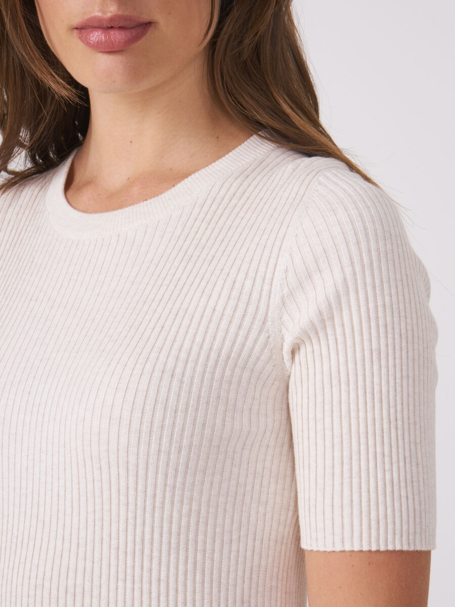 Fine rib knit short sleeve sweater image number 2