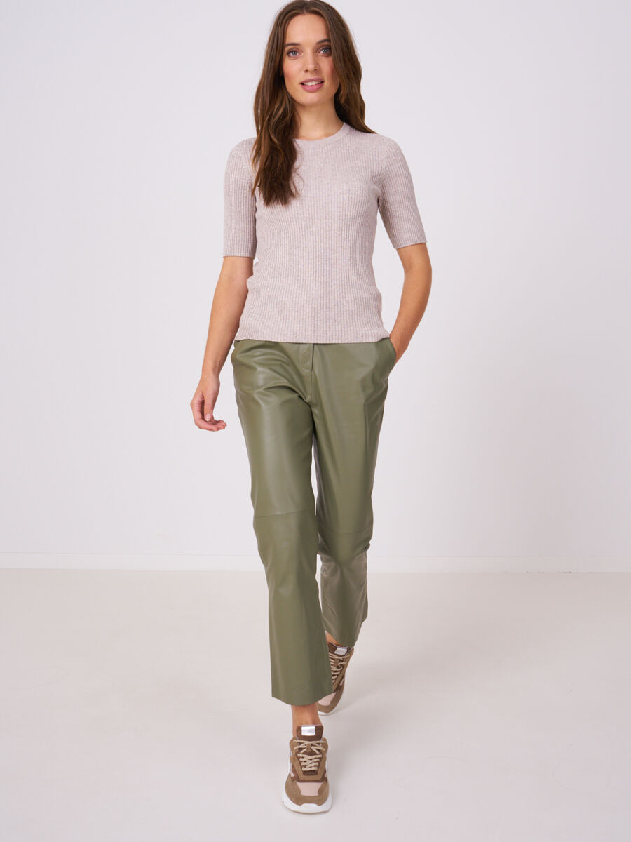 Fine rib knit short sleeve sweater image number 3