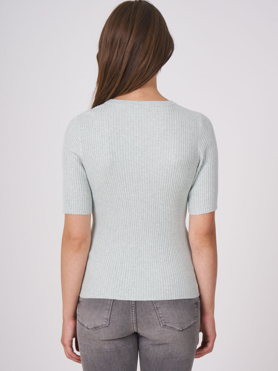 Fine rib knit short sleeve sweater image number 1