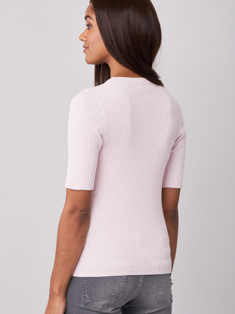 Fine rib knit short sleeve sweater image number 1