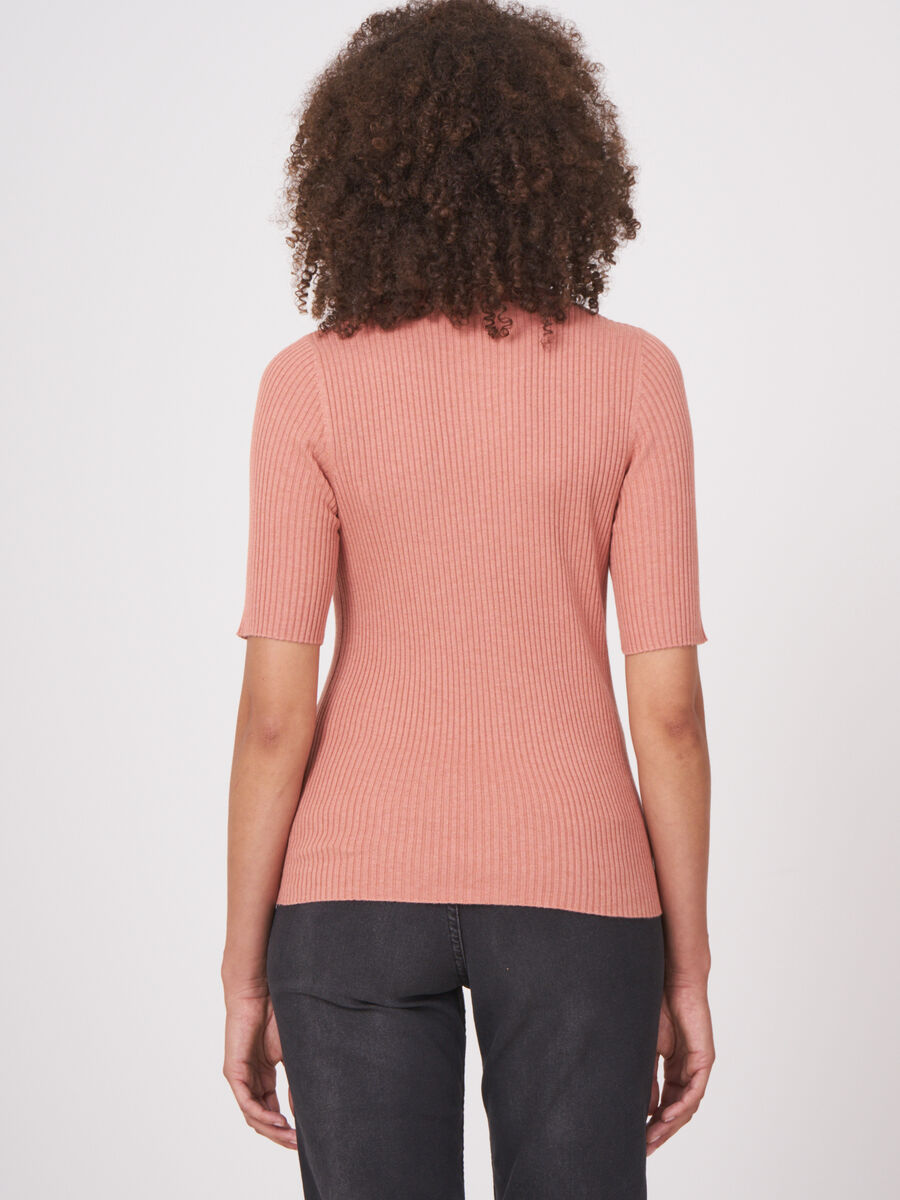 Fine rib knit short sleeve sweater image number 1