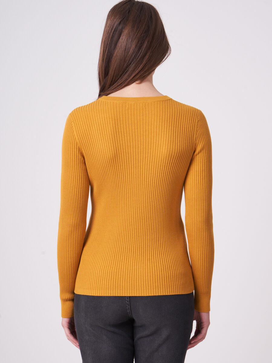 Fine rib knit long sleeve sweater image number 1