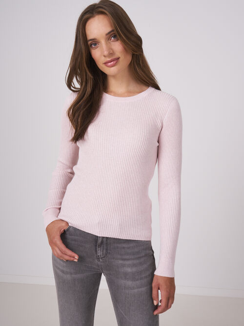 Fine rib knit long sleeve sweater