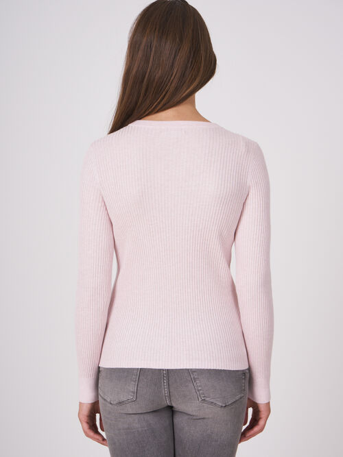 Fine rib knit long sleeve sweater
