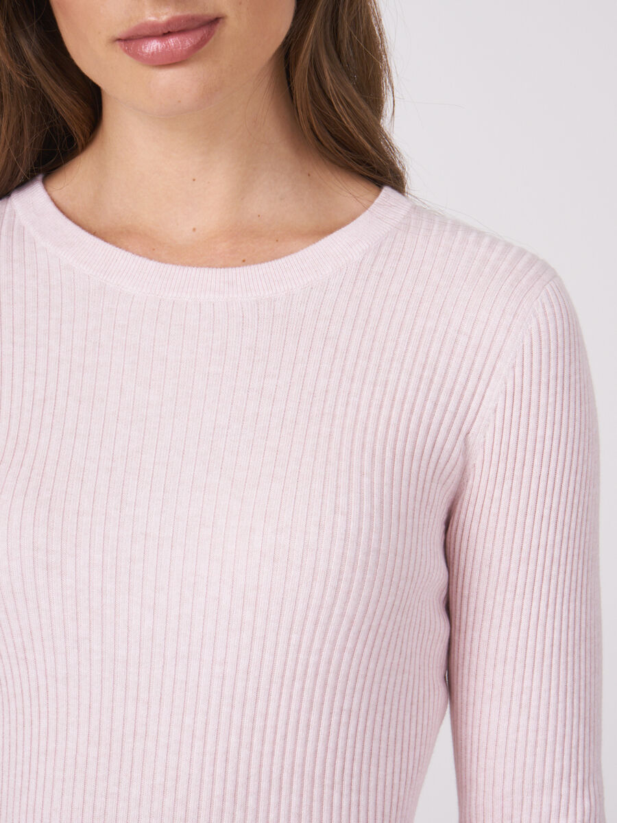 Fine rib knit long sleeve sweater image number 2