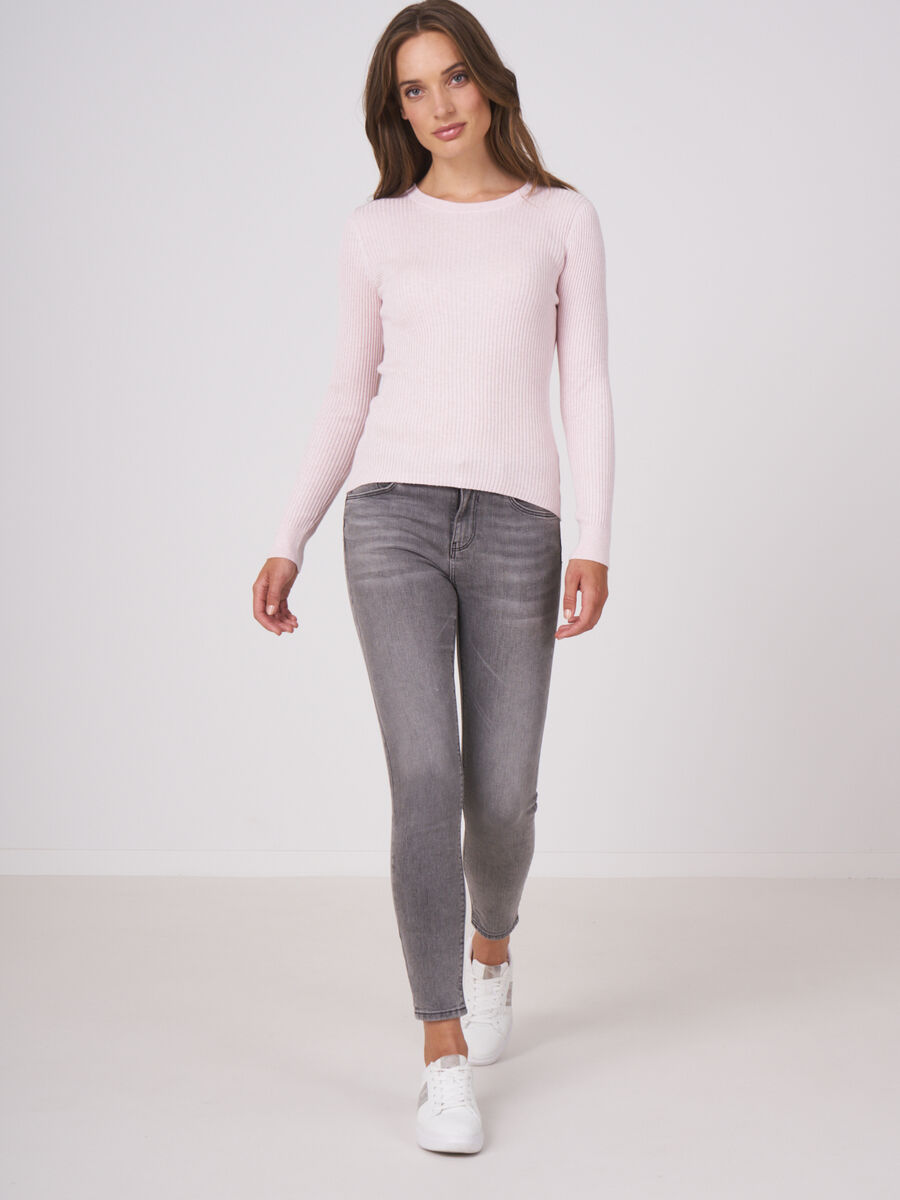 Fine rib knit long sleeve sweater image number 3