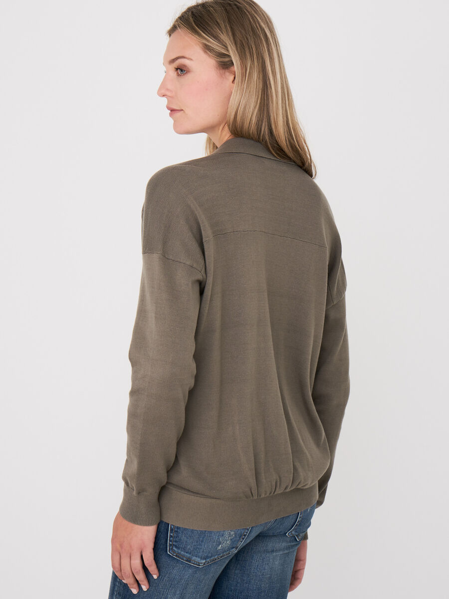 Silk-front shirt collar sweater with wrap front image number 1