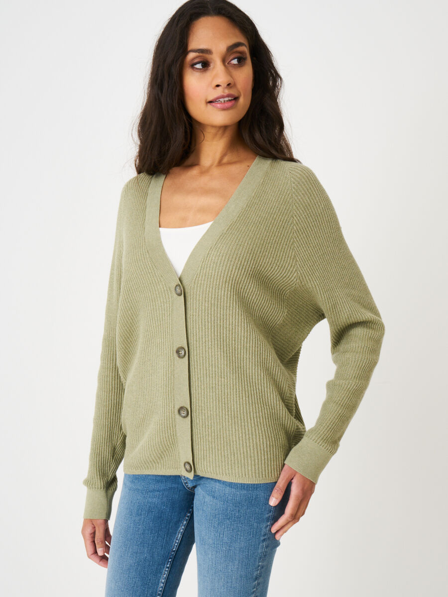 Oversized cashmere blend cardigan in fancy rib knit image number 0