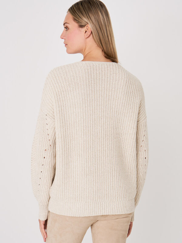 Rippstrick-Pullover mit Pointelle-Details aus italienischer Baumwollmischung image number 1