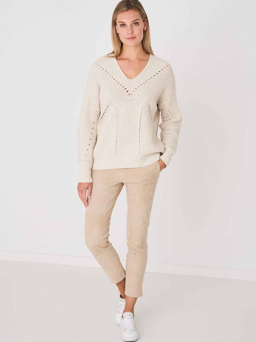 Rippstrick-Pullover mit Pointelle-Details aus italienischer Baumwollmischung image number 3