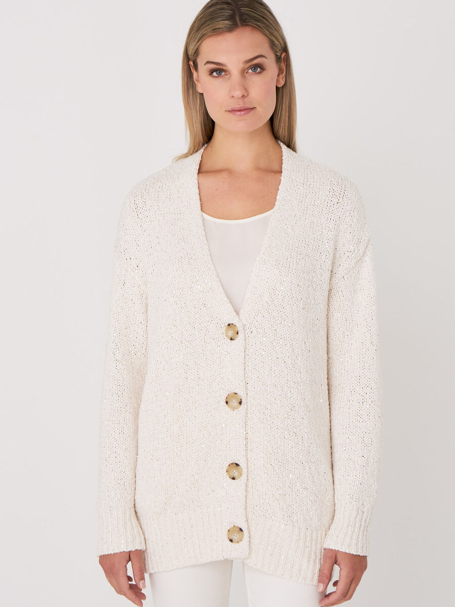 Italian cotton blend cardigan with sequins image number 0