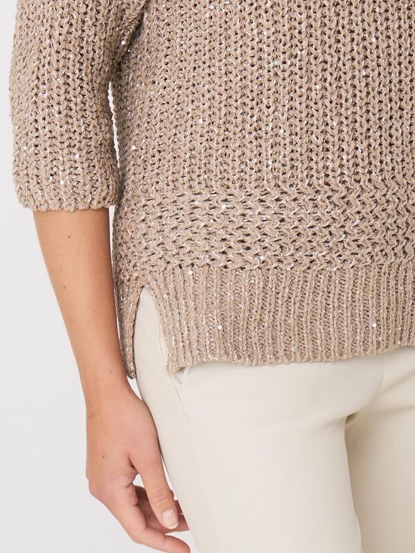 3/4-Ärmel-Pullover mit U-Boot-Ausschnitt und Pailletten aus italienischer Baumwollmischung image number 2