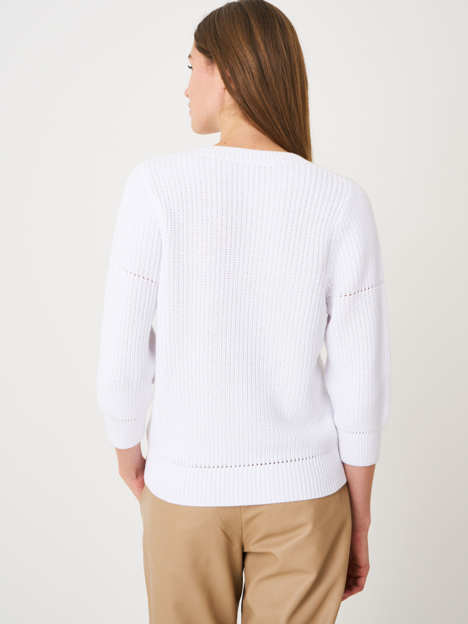 Short chunky knit rib sweater with pointelle details