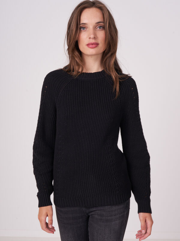 Pull côtelé avec détails en pointelle en coton pur image number 0