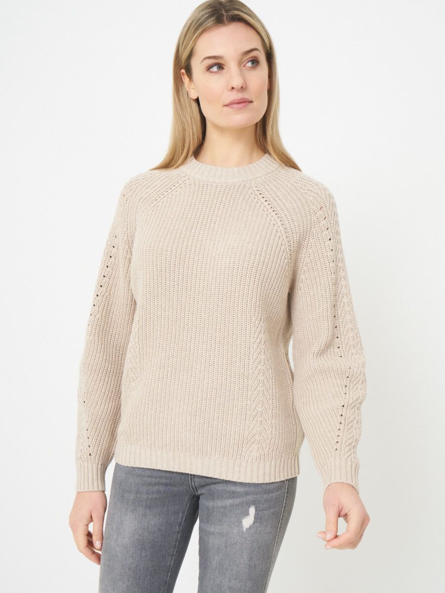 Cotton rib knit pullover with pointelle details image number 0