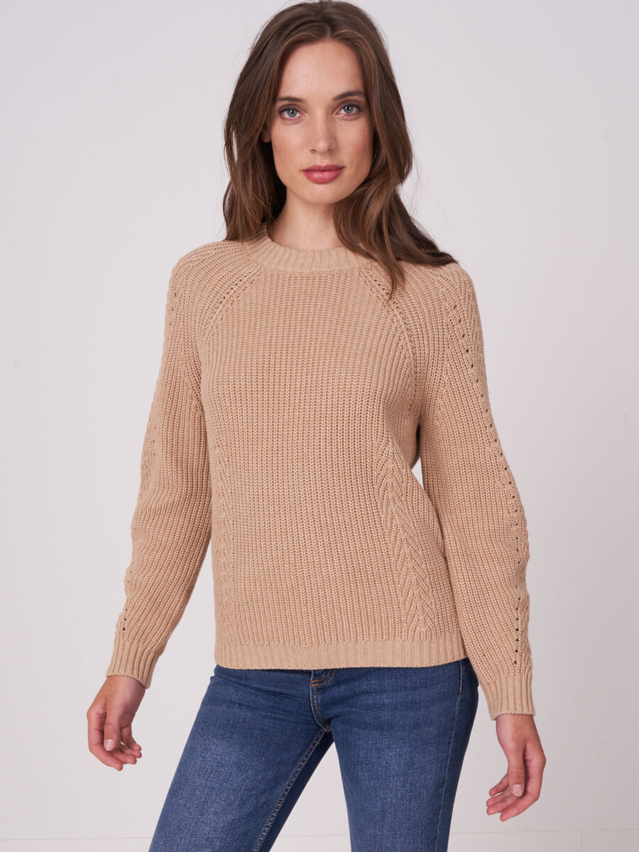 Pull côtelé avec détails en pointelle en coton pur image number 0