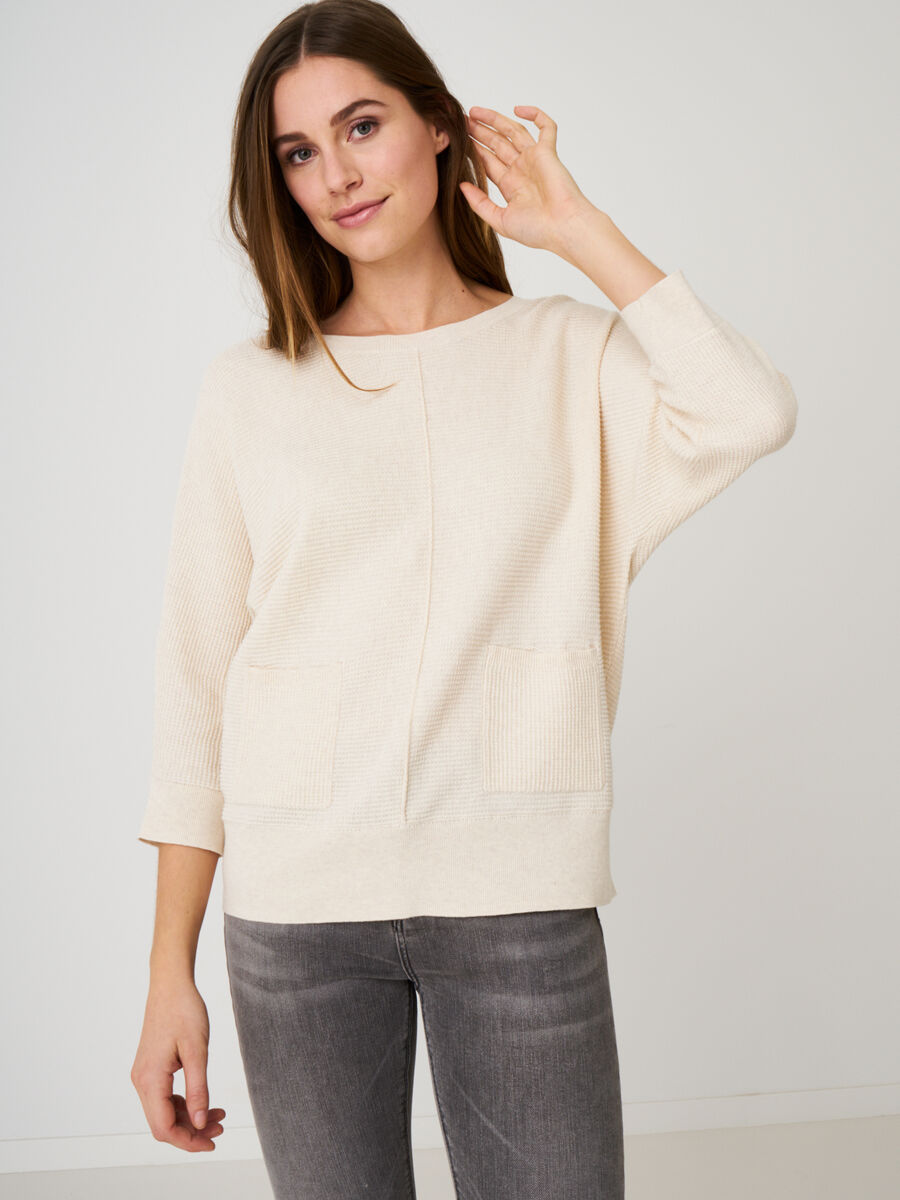 Fine waffle knit organic cotton sweater with pockets image number 0