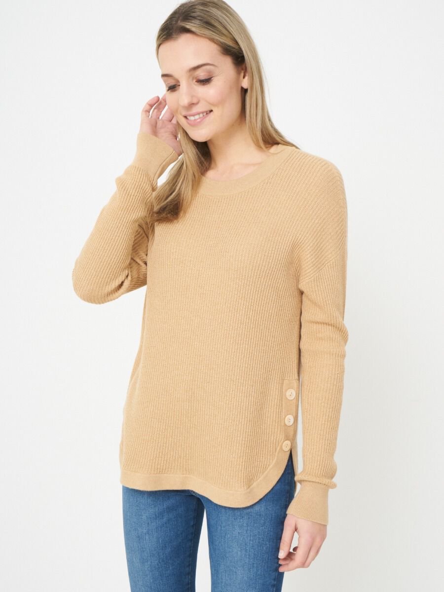 Cotton cashmere blend rib knit sweater with round hem image number 0