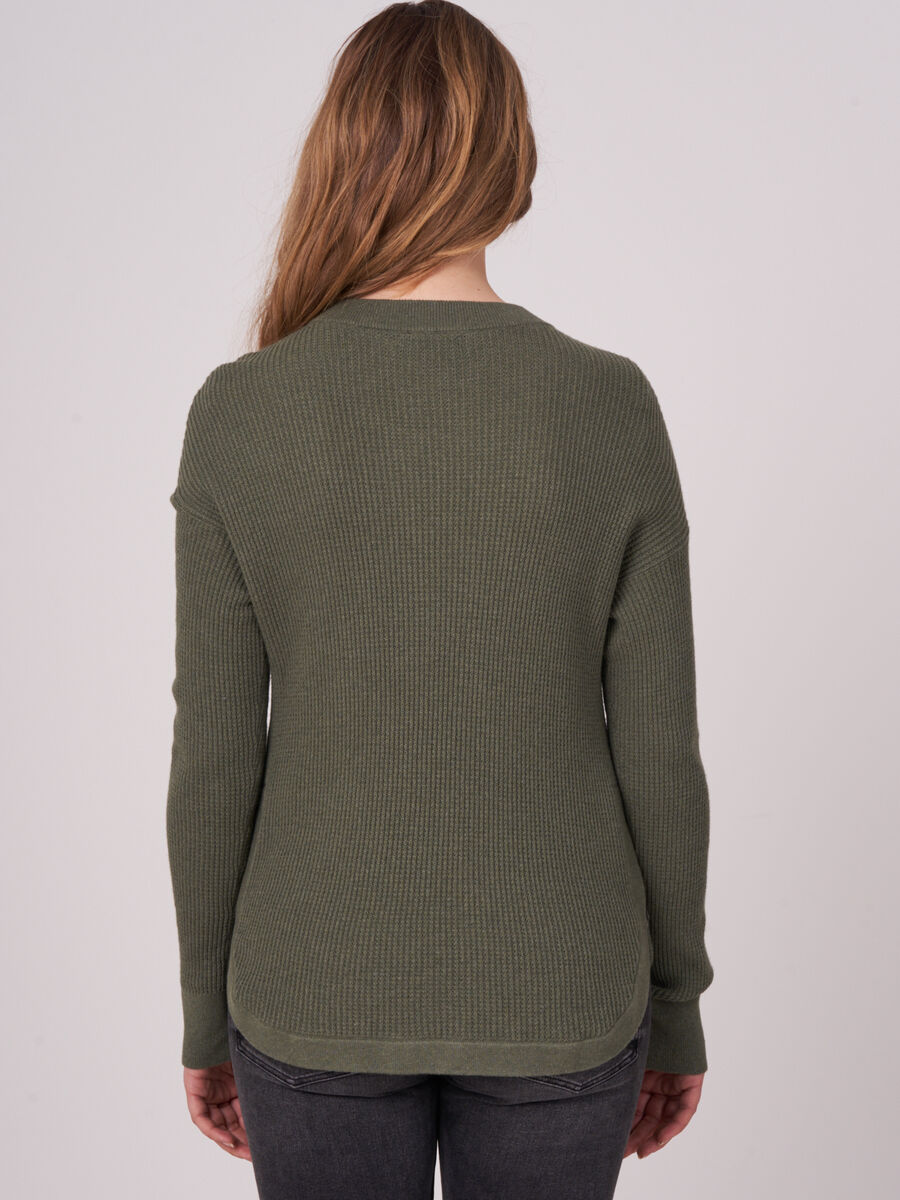 Cotton cashmere blend rib knit sweater with round hem image number 1