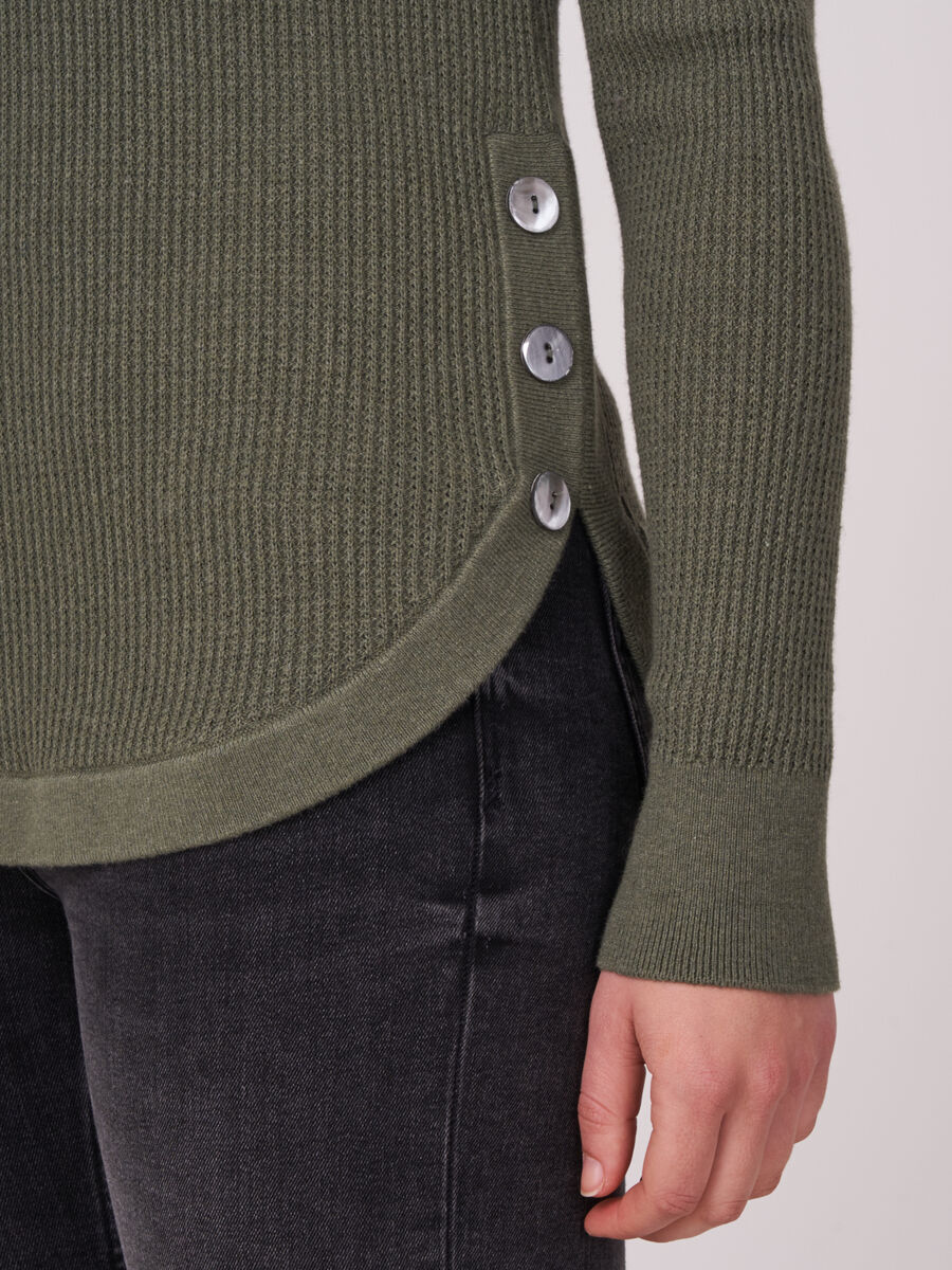 Cotton cashmere blend rib knit sweater with round hem image number 2