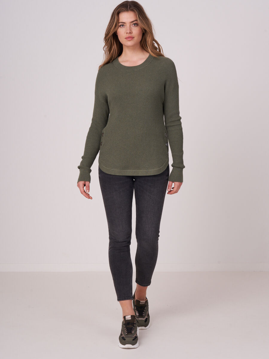 Cotton cashmere blend rib knit sweater with round hem image number 3