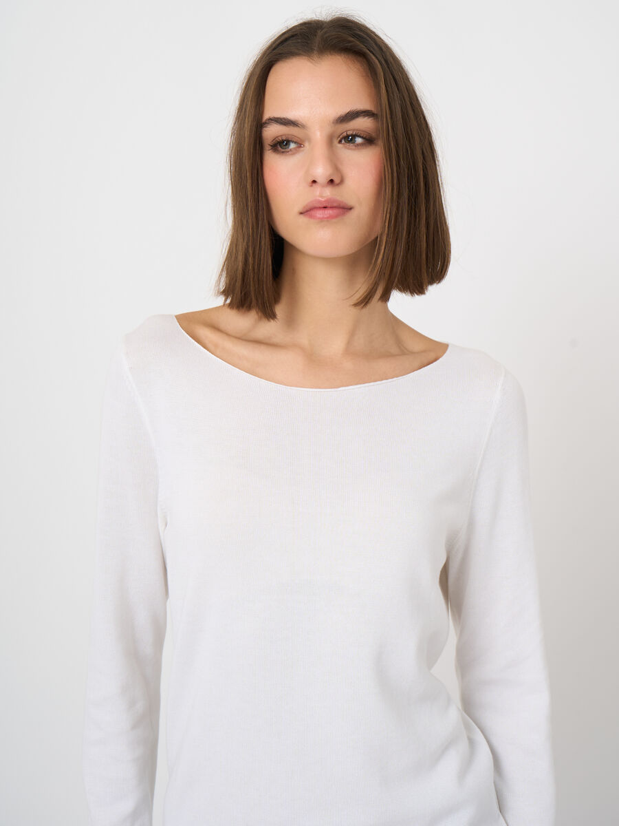 Fine-knit cotton-blend boat-neck sweater image number 1