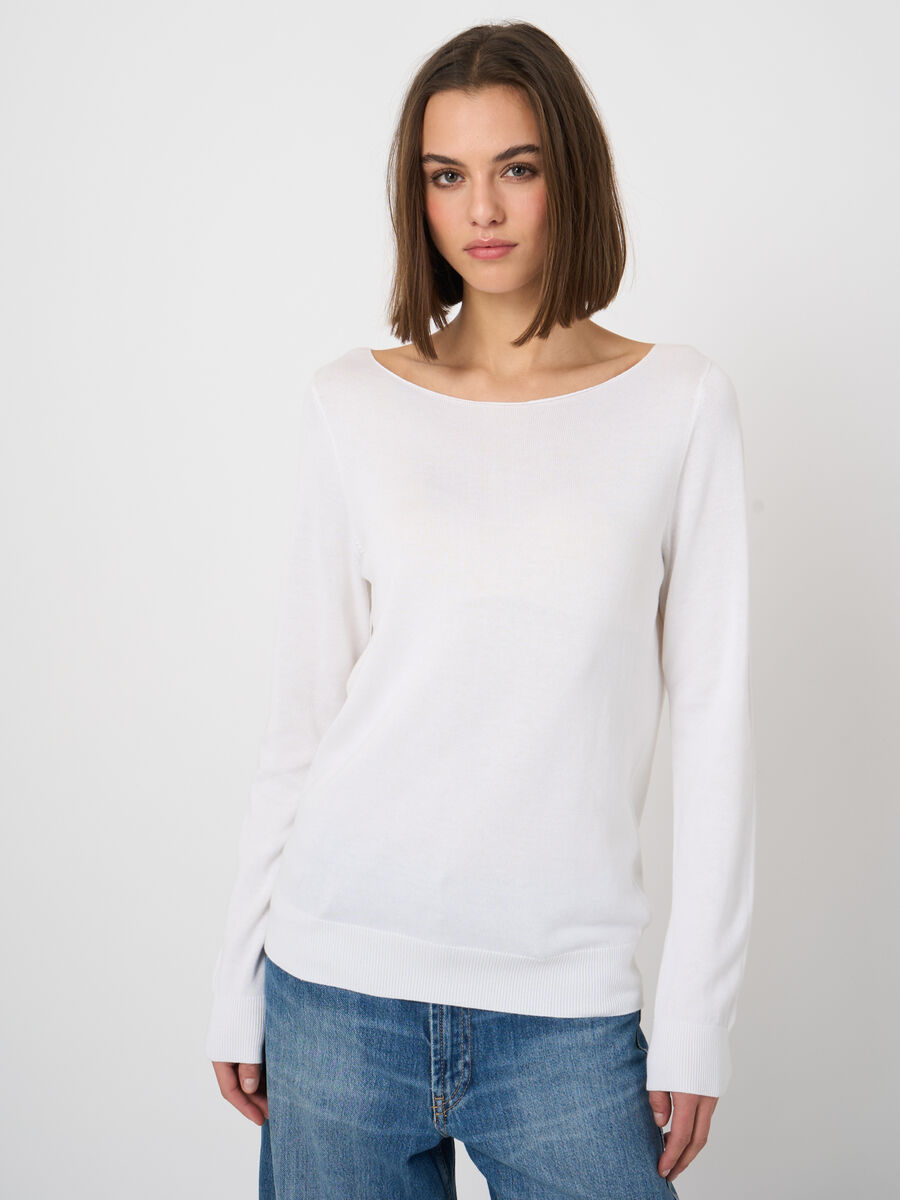 Fine-knit cotton-blend boat-neck sweater image number 3