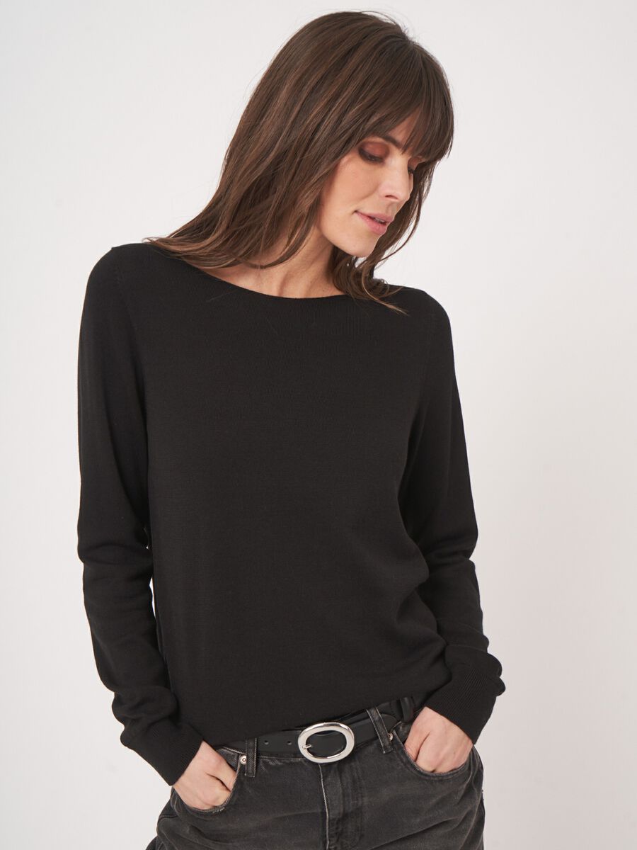 Pull coton mélangé femme — manches longues & coupe droite image number 1