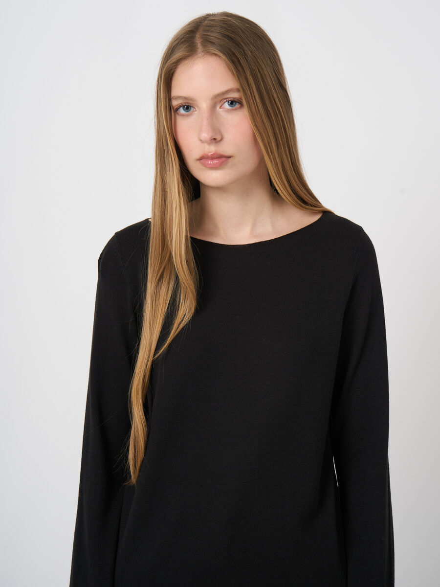 Baumwoll-Viskose-Pullover mit U-Boot-Ausschnitt image number 2