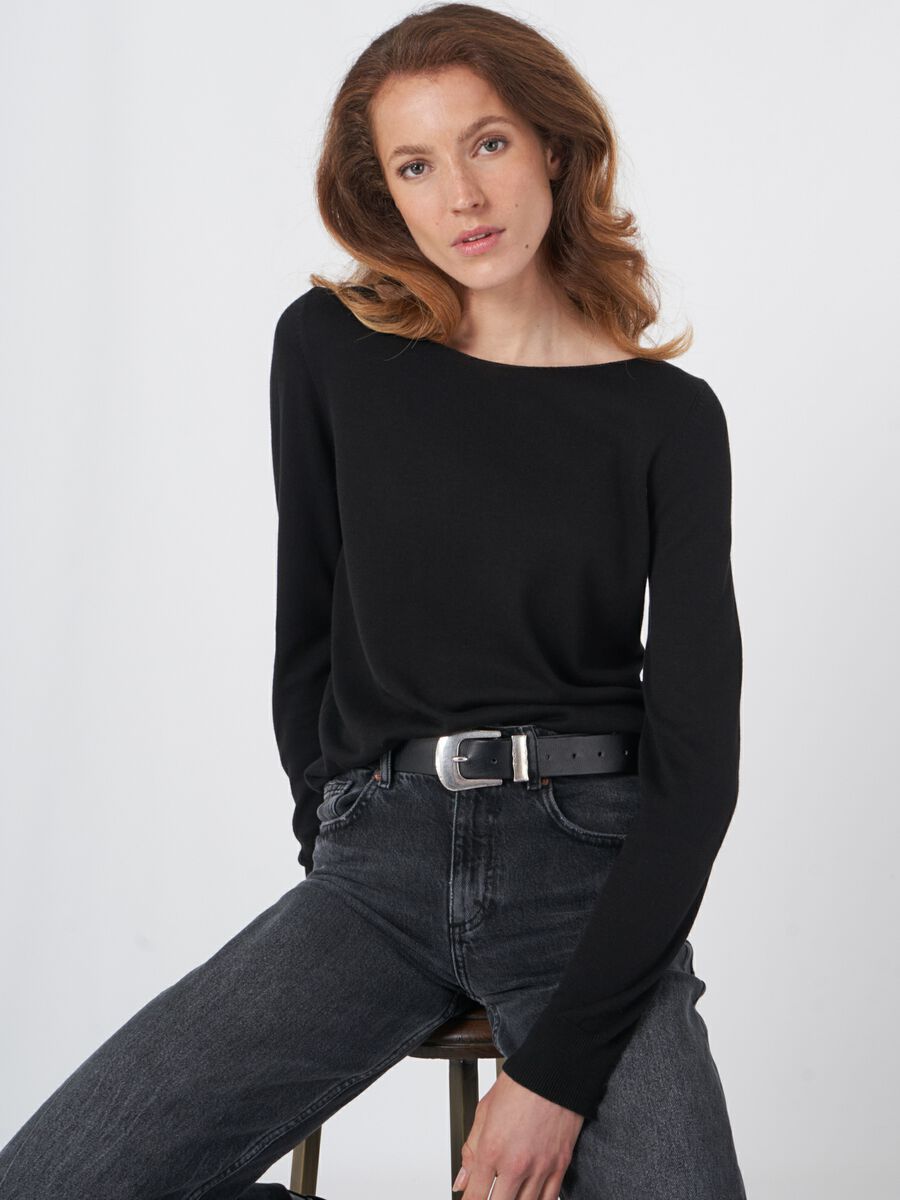 Basic trui met lange mouwen in katoenmix image number 0