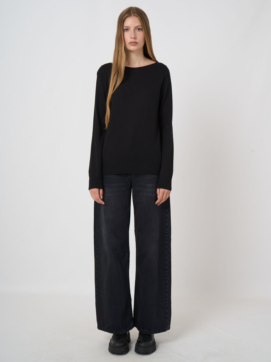 Baumwoll-Viskose-Pullover mit U-Boot-Ausschnitt image number 3